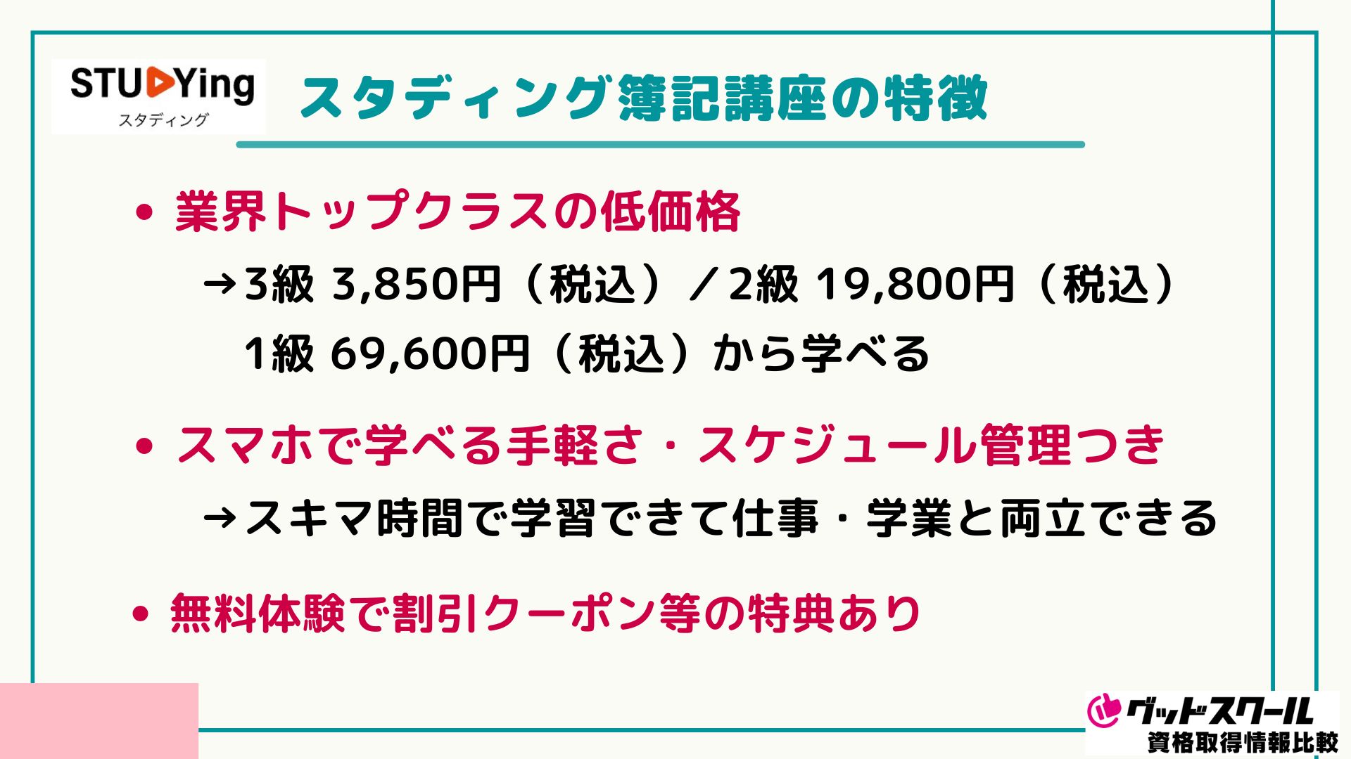 スタディング簿記講座の特徴