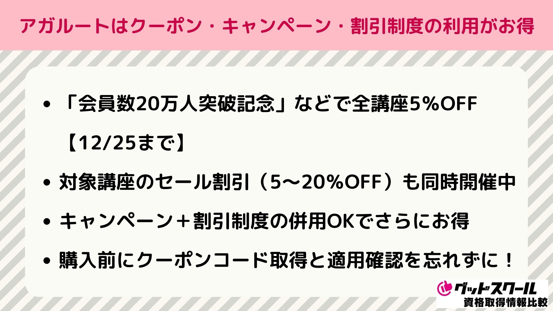 アガルートはクーポン・キャンペーン・割引制度の利用でお得に受講できる