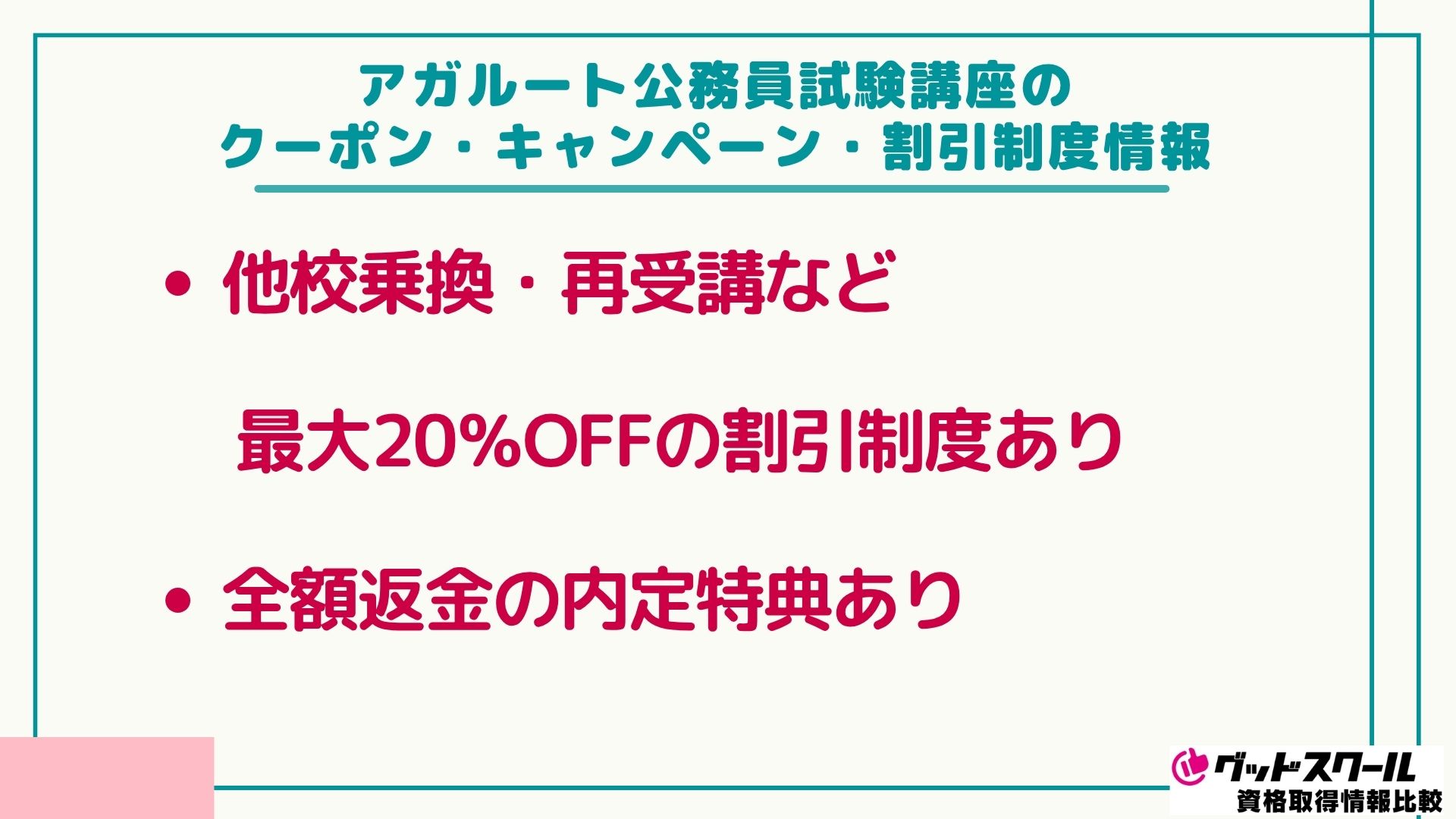 アガルート公務員試験講座のクーポン・キャンペーン・割引制度情報