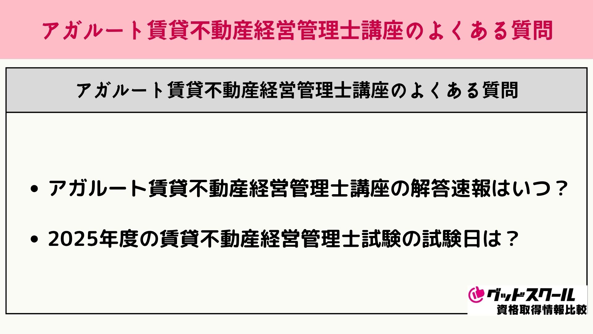 アガルート賃貸不動産経営管理士講座のよくある質問
