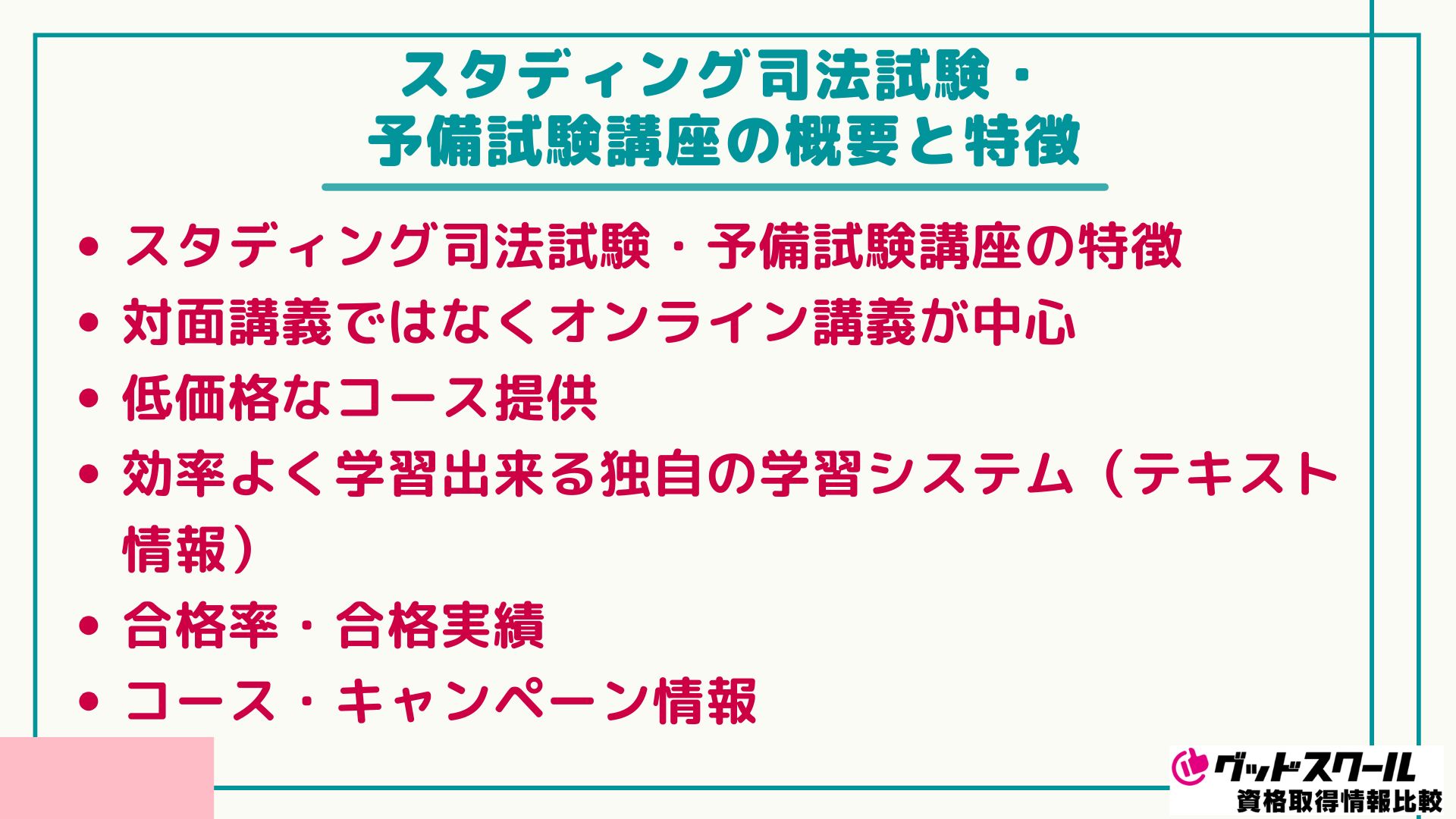 スタディング 司法試験 特徴