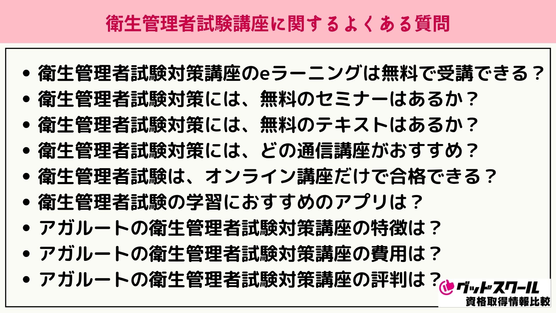 アガルート 衛生管理者 よくある質問