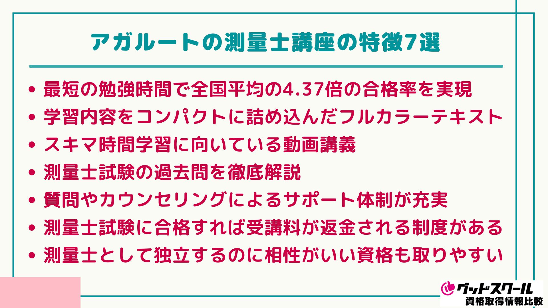 アガルート 測量士 特徴