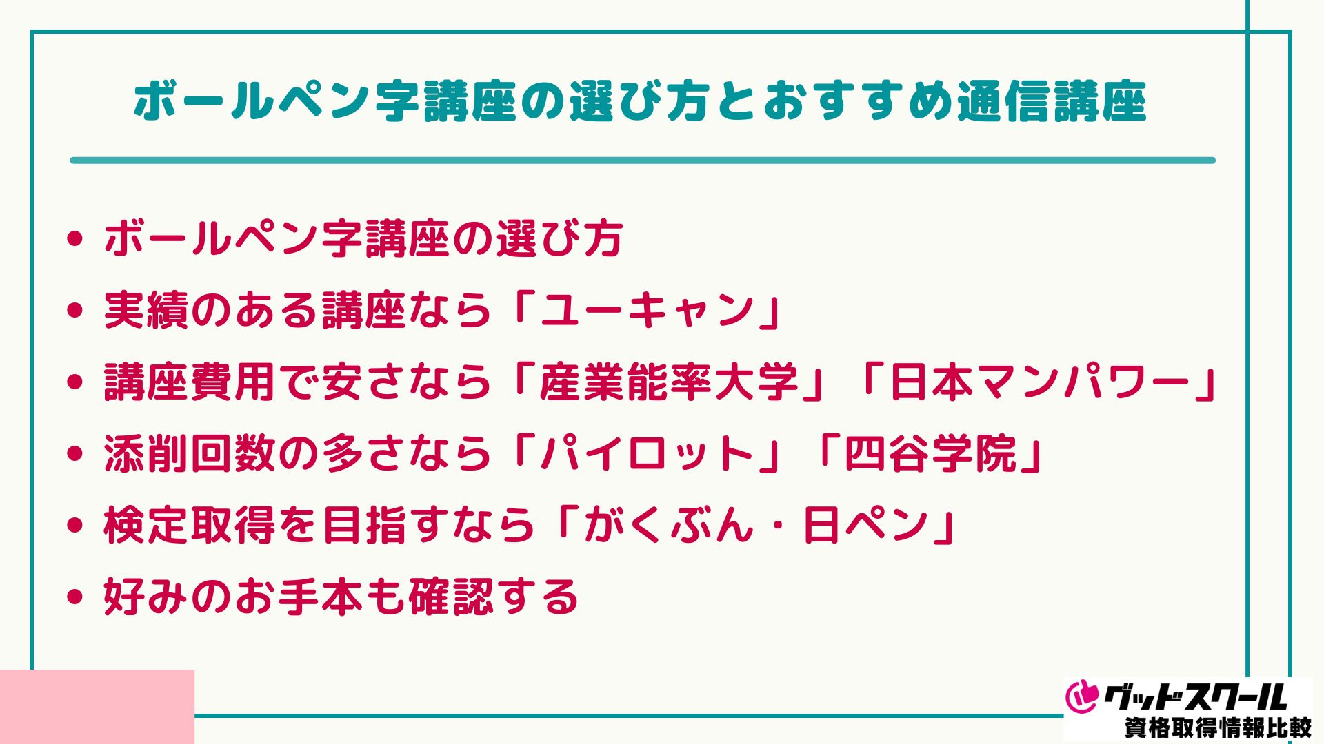 ボールペン字講座 選び方