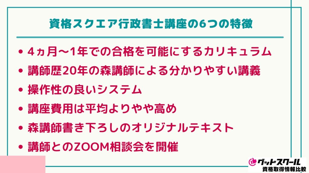 資格スクエア 行政書士 特徴