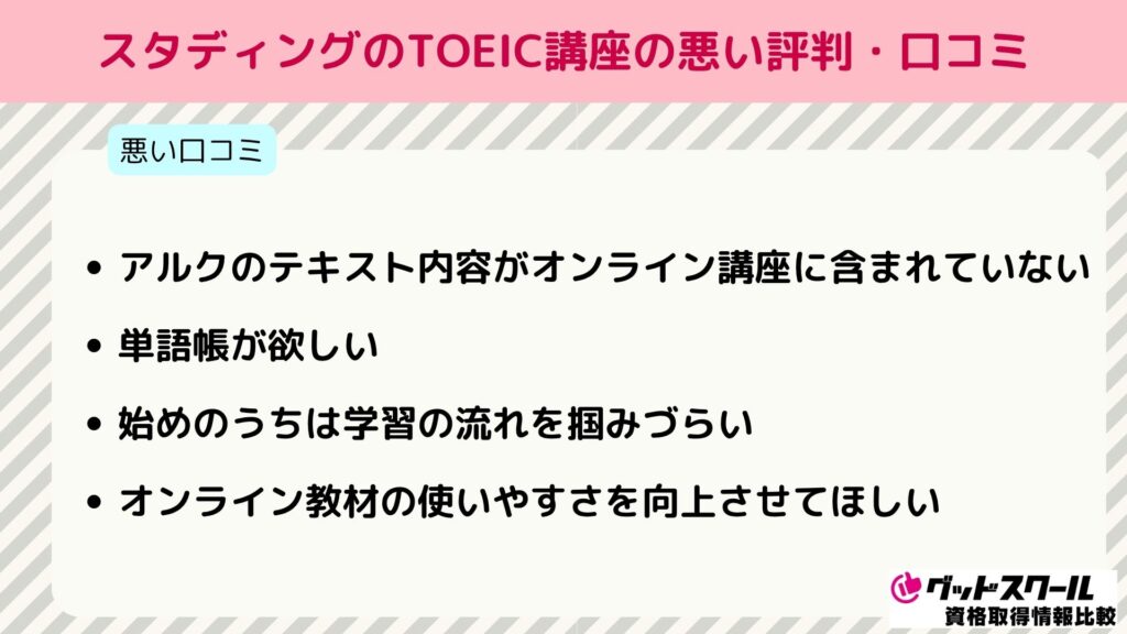 スタディング TOEIC 悪い評判口コミ