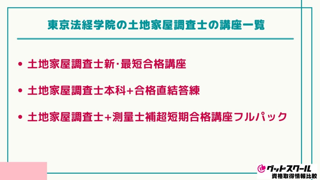 東京法経学院 土地家屋調査士 講座一覧