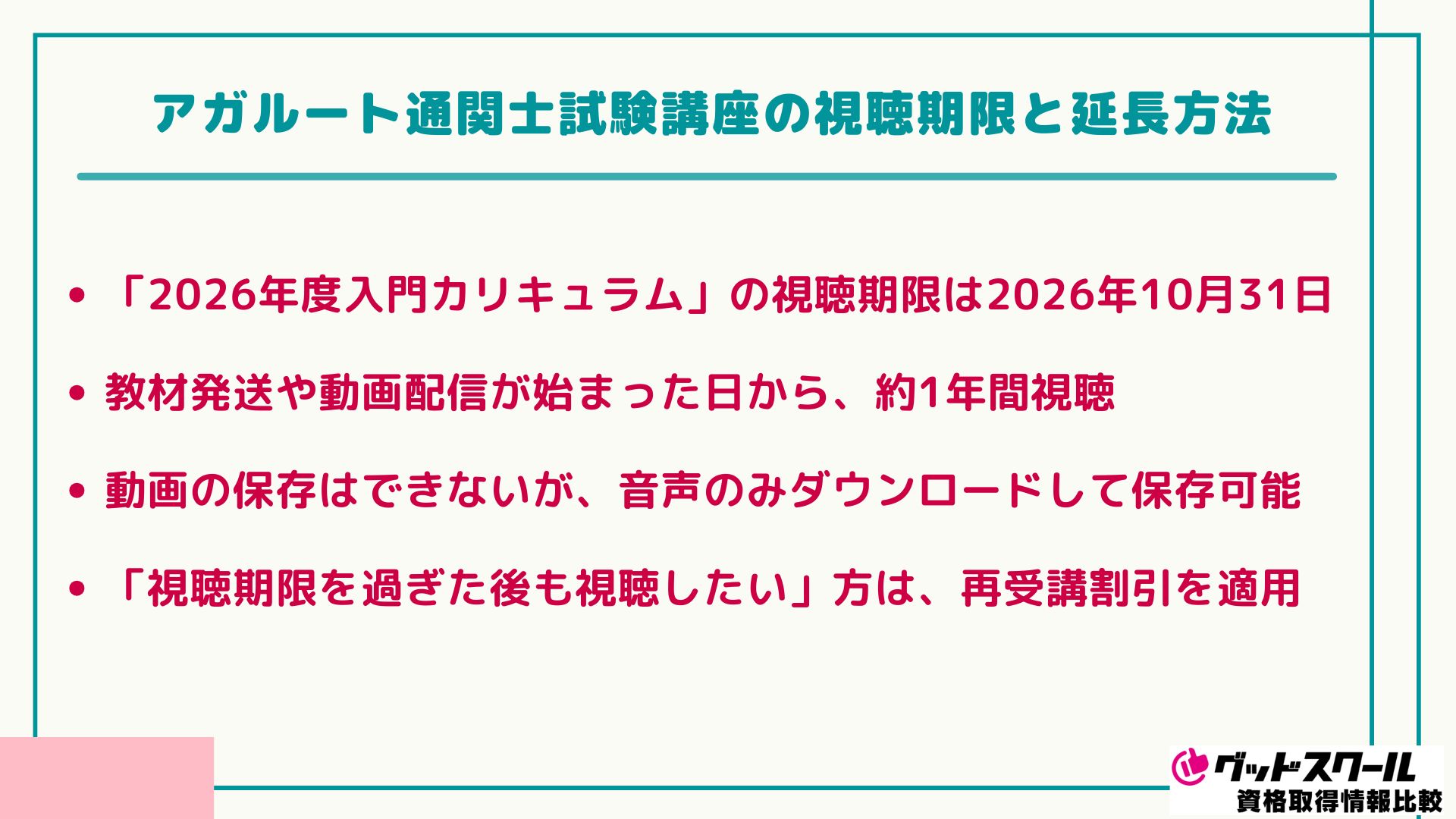 アガルート 通関士 視聴期限